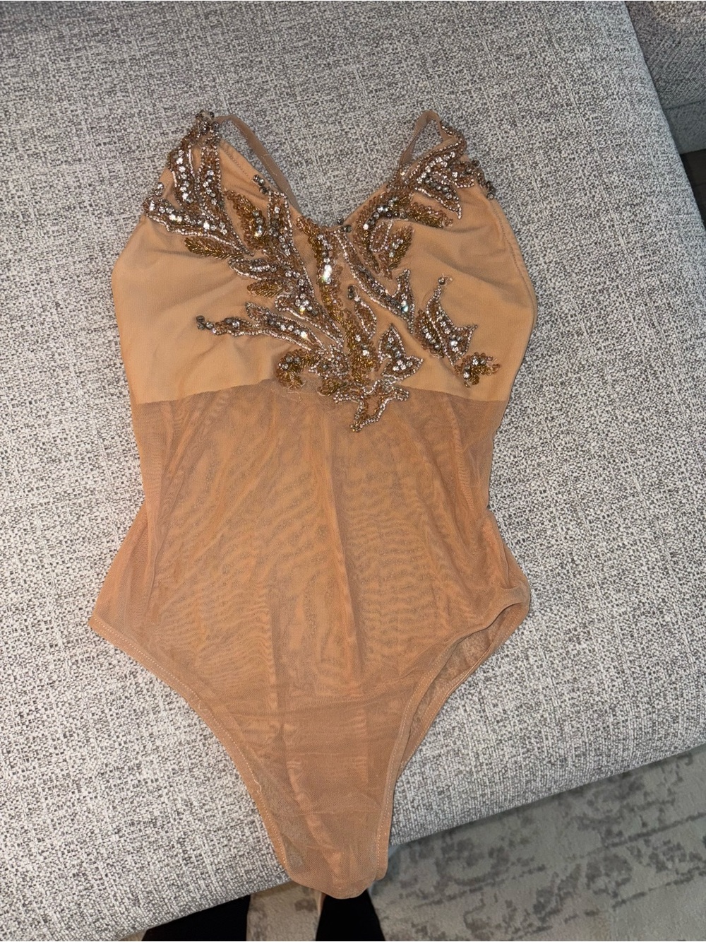 Girls' Embellished Tan One-Piece Dance Leotard
